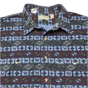 80s LL Bean Brushed Flannel Work Shirt XL Tall Mens Aztec Dog Southwestern USA